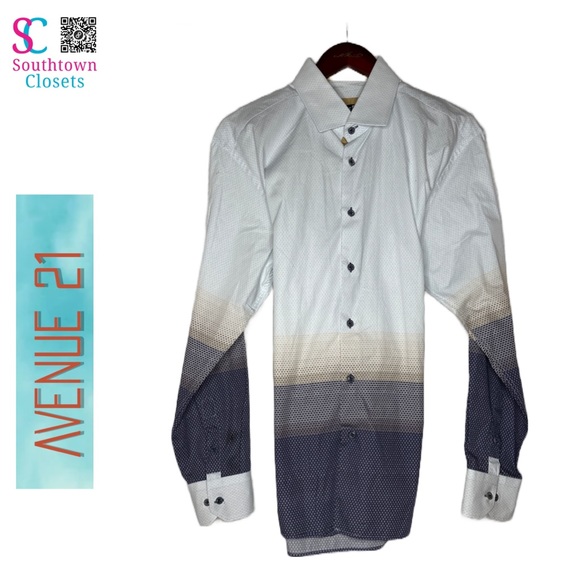 Avenue 21 Gradient Button. Blue, Gray, Silver, Gold. Gold Contrast Cuffs. XL - Picture 3 of 6